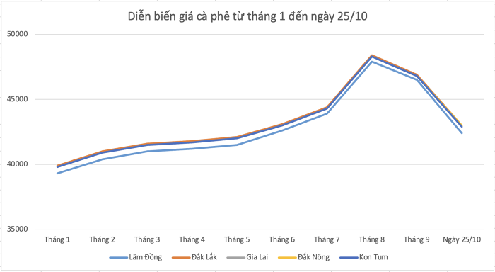 Giá cà phê hôm nay 25/10: Giảm 600 đồng/kg, Robusta thủng mốc 2.000 USD/tấn